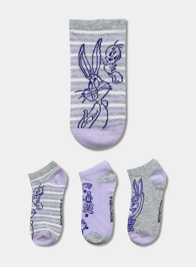 لوني تونز ثلاث جوارب مطبوعة بطول الكاحل