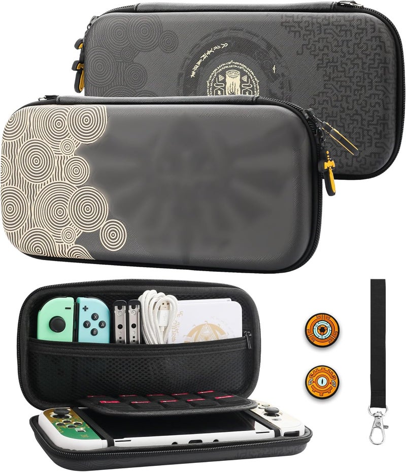 GLDRAM Theme for Zelda Travel Carrying Case for Nintendo Switch OLED Model, Portable Accessories Switch OLED Case Protector with 2 Tears of the Kingdom Thumb Grip Caps - Image 1