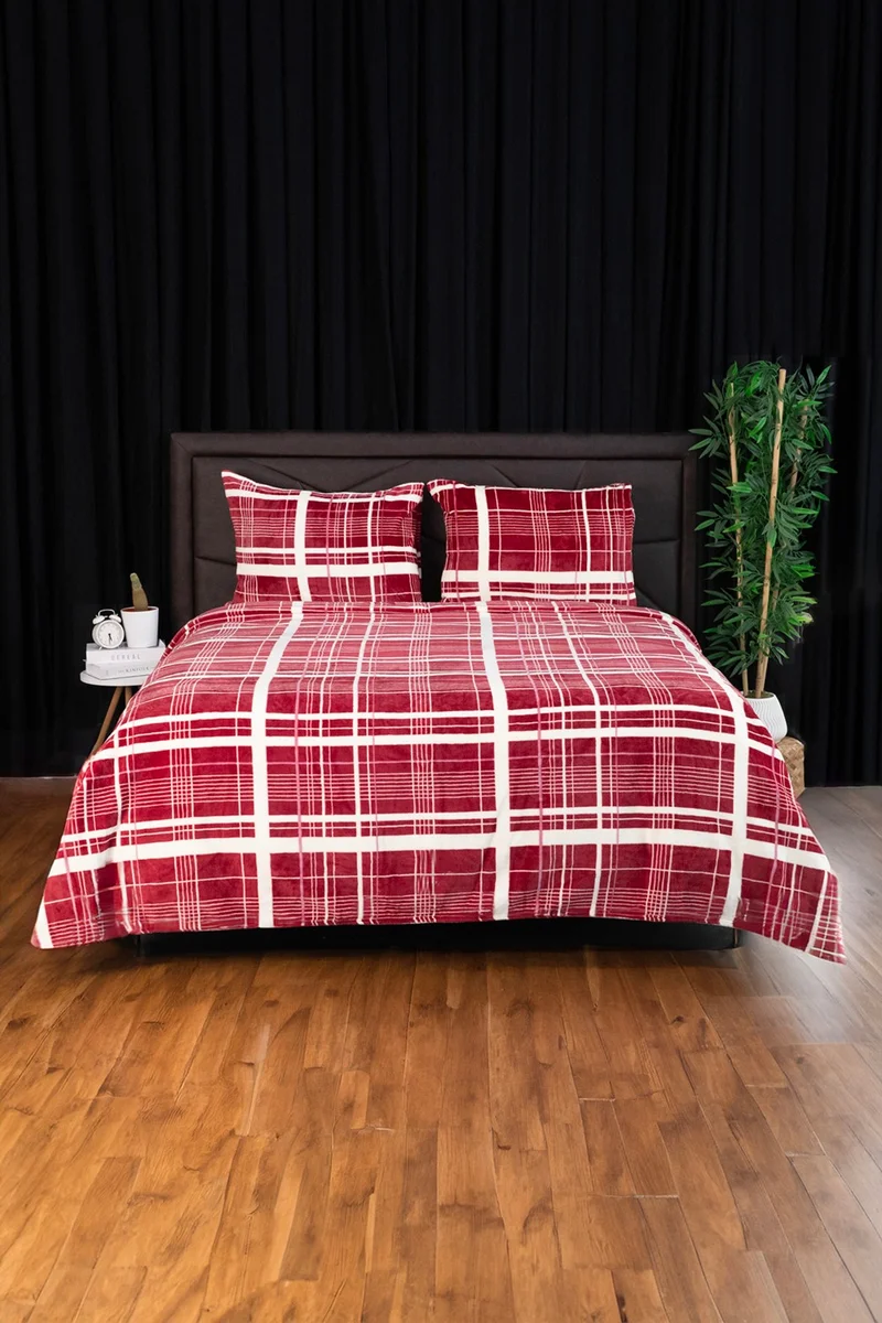 Favora 3 Piece Woolly Double Blanket Bedspread Set - Claret Red