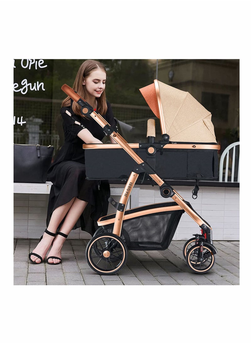 HQ-GAMING - Infant Newborn Baby Bassinet Stroller - 2 in 1 High Landscape Convertible Stroller with Reversible Seat | Foldable Aluminum Alloy Pram Anti-Shock Toddler Pushchair Strollers for 0-36 Months Babies - Image 1