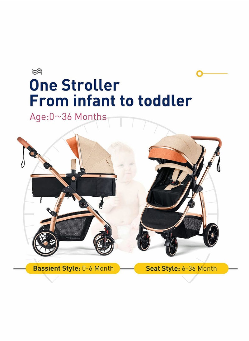 HQ-GAMING - Infant Newborn Baby Bassinet Stroller - 2 in 1 High Landscape Convertible Stroller with Reversible Seat | Foldable Aluminum Alloy Pram Anti-Shock Toddler Pushchair Strollers for 0-36 Months Babies - Image 1