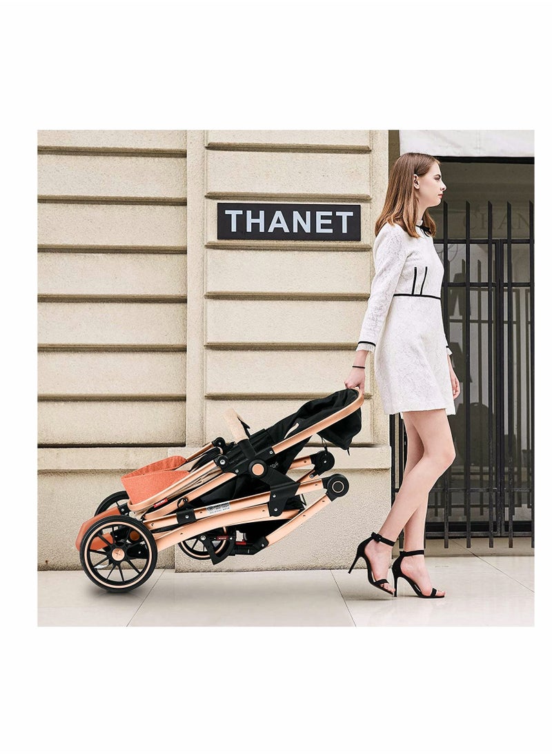 HQ-GAMING - Infant Newborn Baby Bassinet Stroller - 2 in 1 High Landscape Convertible Stroller with Reversible Seat | Foldable Aluminum Alloy Pram Anti-Shock Toddler Pushchair Strollers for 0-36 Months Babies - Image 1