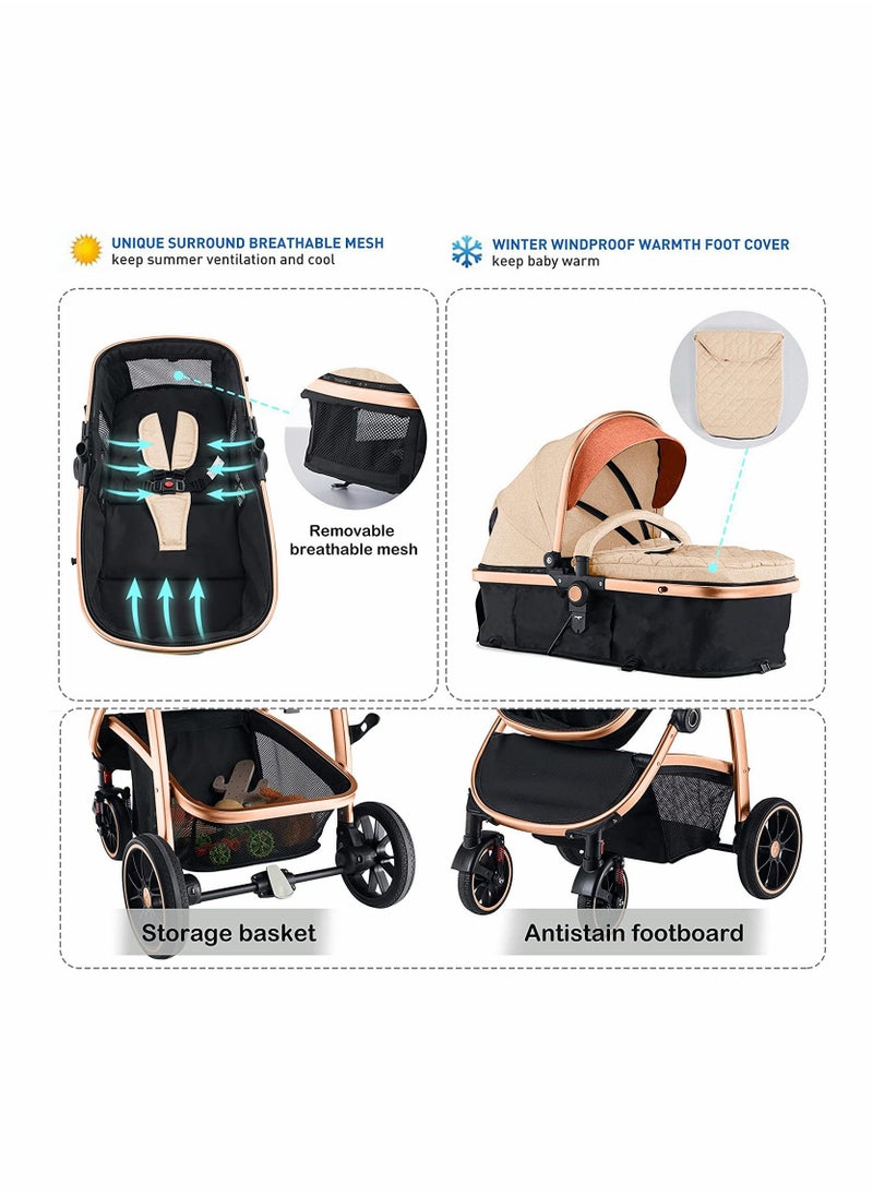 HQ-GAMING - Infant Newborn Baby Bassinet Stroller - 2 in 1 High Landscape Convertible Stroller with Reversible Seat | Foldable Aluminum Alloy Pram Anti-Shock Toddler Pushchair Strollers for 0-36 Months Babies - Image 1
