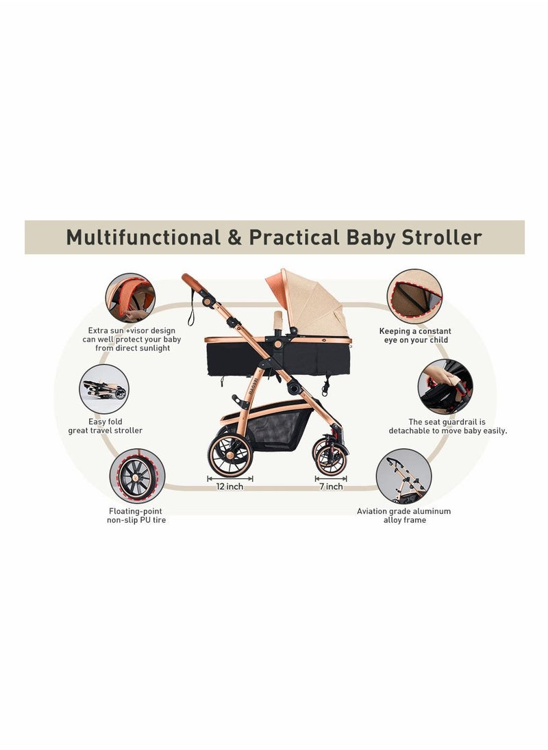 HQ-GAMING - Infant Newborn Baby Bassinet Stroller - 2 in 1 High Landscape Convertible Stroller with Reversible Seat | Foldable Aluminum Alloy Pram Anti-Shock Toddler Pushchair Strollers for 0-36 Months Babies - Image 1
