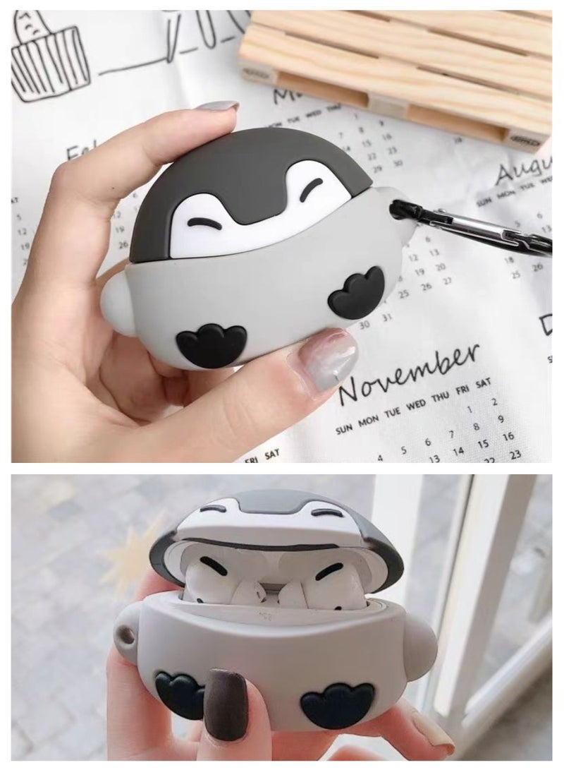 UrbanNest For Airpods Pro/Pro2, Silicon Protective Case with Hook, Penguine, Cute, Funny, Grey, Gift  - Image 3
