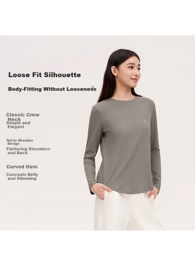 Vvc Women's Long Sleeve Slim Fit Round Neck Base Layer Shirt, High Elasticity, Soft, Low Collar, Outerwear And Innerwear, Starry Black 538 M - Image 1