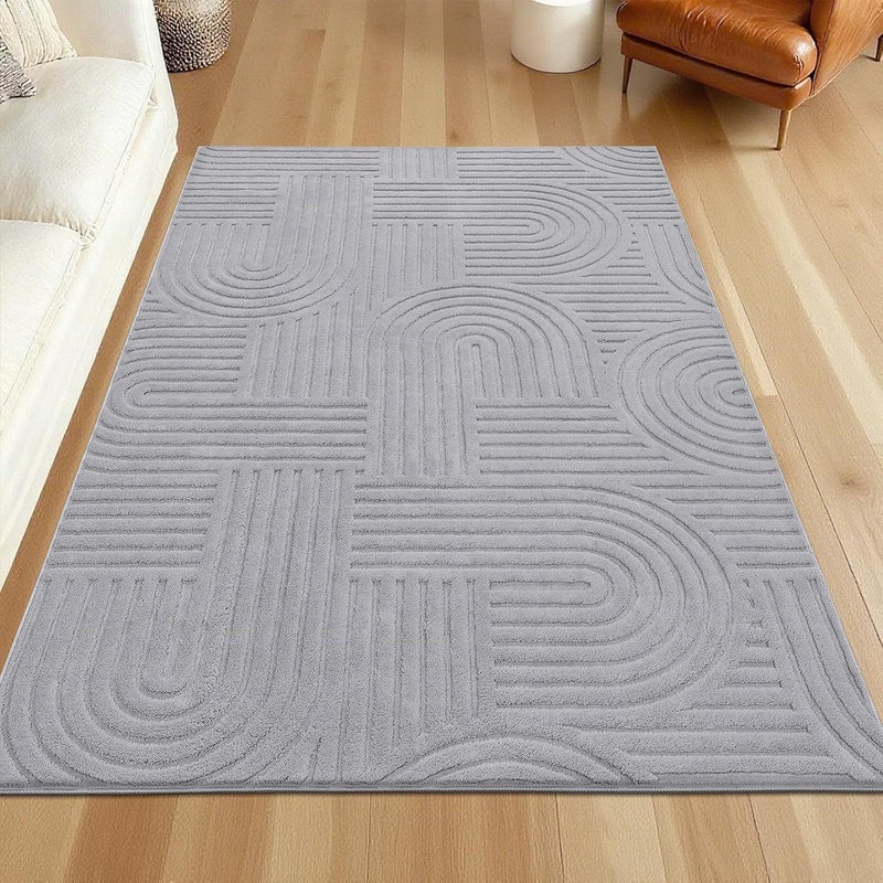Simple Line Design Crystal Velvet Faux Cashmere Rug for Living Room Hallway - Image 3