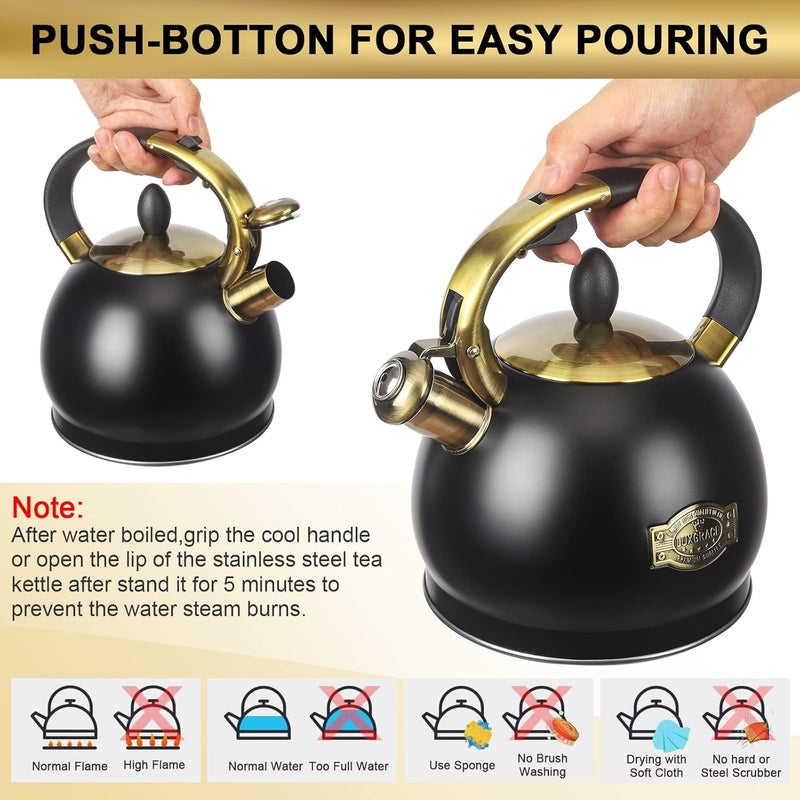 LUXGRACE 3Quart Whistling Tea Kettle Classic Teapot Stainless Steel Teakettle with Cool Grip for Stovetop - Image 5