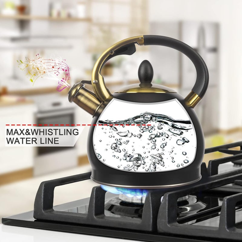 LUXGRACE 3Quart Whistling Tea Kettle Classic Teapot Stainless Steel Teakettle with Cool Grip for Stovetop - Image 4
