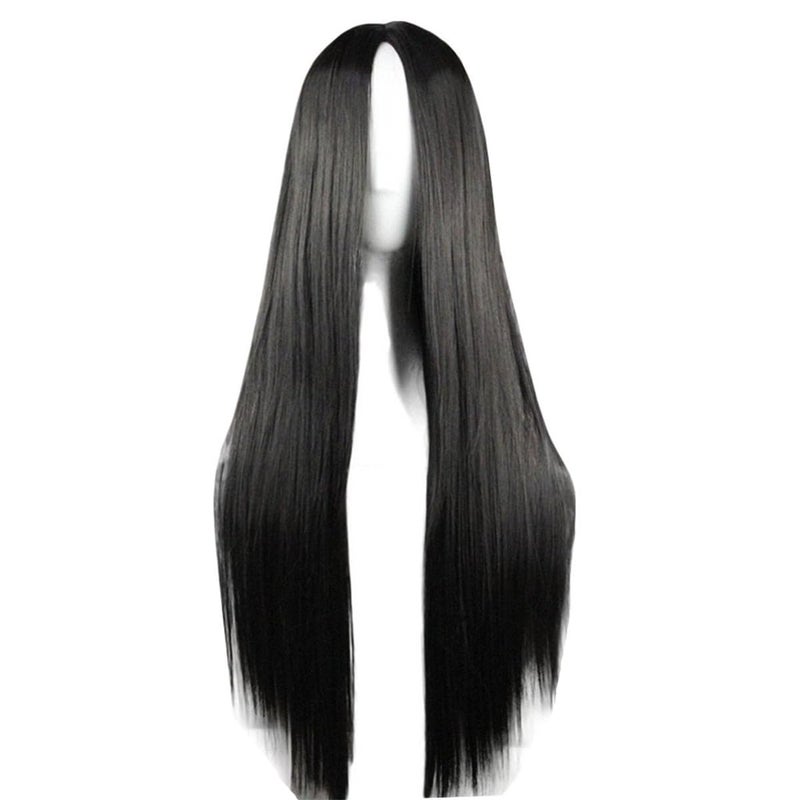Flonding 75cm 295 inches Black Wig Womens Long Straight Middle Part Synthetic Hair Wigs No bangs Cosplay Anime Halloween Costume Party Hair Wig for Women with Wig Cap