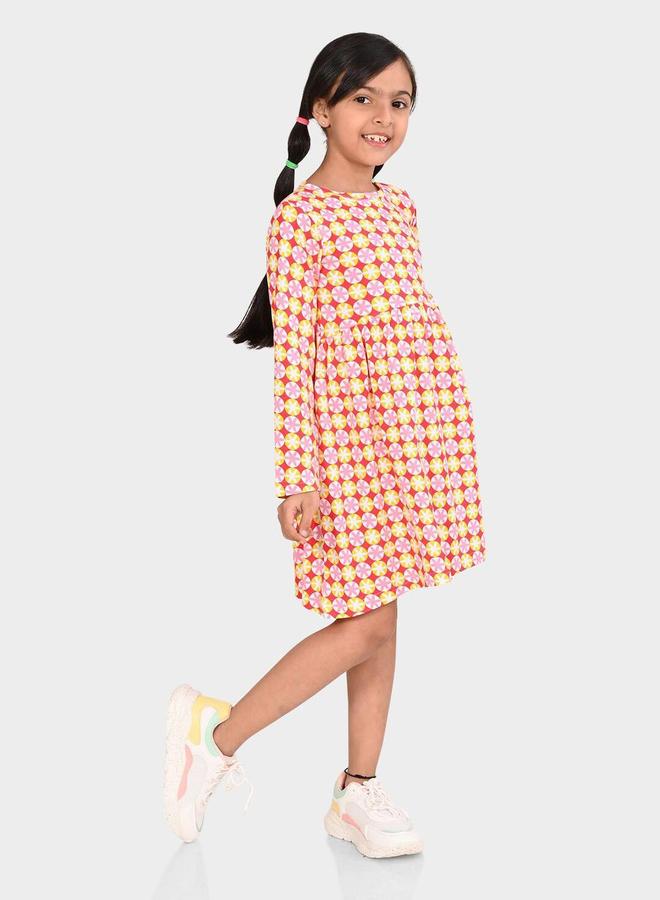 Bonkids Girl's Multicolour 100% Cotton Printed Regular Fit Dress - Image 3