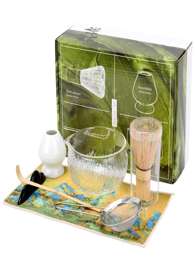 MFBJXC 7 Pcs Matcha Whisk Set, Ceramic Matcha Set Includes Matcha Bowl, Bamboo Matcha Whisk and Holder, Bamboo Scoop, Scoop Holder, matcha sifter and Tea Towel - Matcha Kit for Matcha Lovers（White） - Image 1