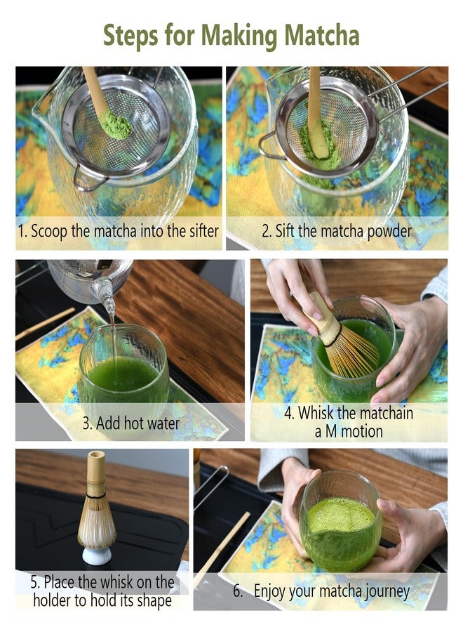 MFBJXC 7 Pcs Matcha Whisk Set, Ceramic Matcha Set Includes Matcha Bowl, Bamboo Matcha Whisk and Holder, Bamboo Scoop, Scoop Holder, matcha sifter and Tea Towel - Matcha Kit for Matcha Lovers（White） - Image 5