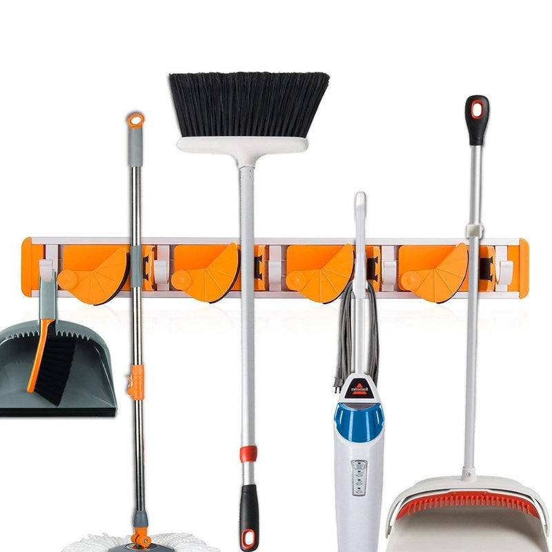 Puffin MultiFunctional Mop Rack Senior Aluminum Clip On Tool Holder and Garden Tool Organizer for Rake or Mop Handles - Image 1