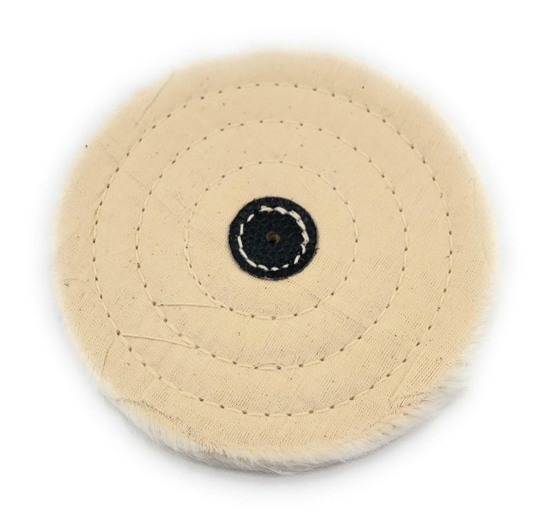 Aone Polishing White Muslin Cloth Buff 6x50 Folds 2pcs Stitched Buffing Wheel with Leather Hub to Polish Buff Gold Silver Other Metals for Jewellery Watchmaking Hobby Craft for Bench Grinder - Image 3