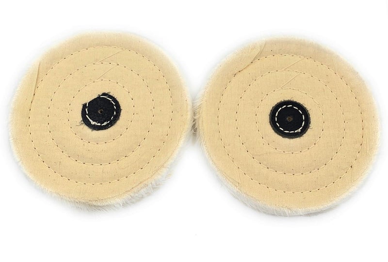 Aone Polishing White Muslin Cloth Buff 6x50 Folds 2pcs Stitched Buffing Wheel with Leather Hub to Polish Buff Gold Silver Other Metals for Jewellery Watchmaking Hobby Craft for Bench Grinder - Image 1