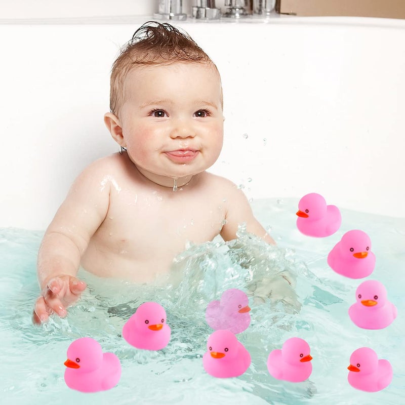 umbresen Pink Rubber Ducks Preschool Bath Toys Bathtub Duckies Gift for Baby Shower Infants Toddlers Car Pool Float Halloween Adults Party Favors Carnival Decorations (Small Pink 2.2''-12pcs) - Image 2