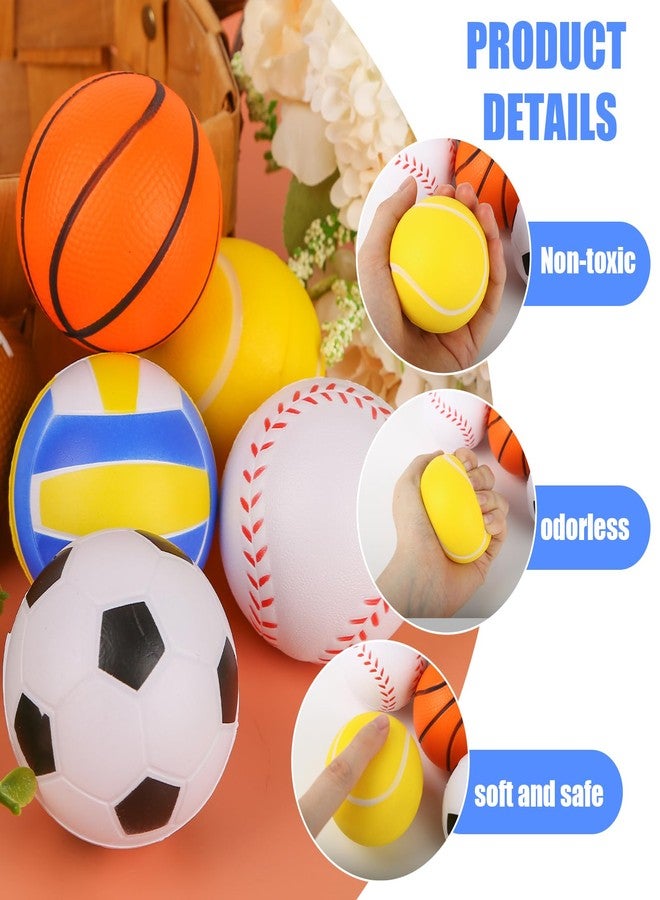 MCPINKY 6PCS Foam Stress Balls Bulk, 2.5inch Mini Sports Squeeze Balls Basketball Football Baseball Soccer Tennis Volleyball Toys for Kids Adults Party Favors - Image 3