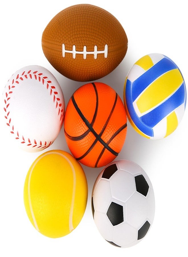MCPINKY 6PCS Foam Stress Balls Bulk, 2.5inch Mini Sports Squeeze Balls Basketball Football Baseball Soccer Tennis Volleyball Toys for Kids Adults Party Favors - Image 1