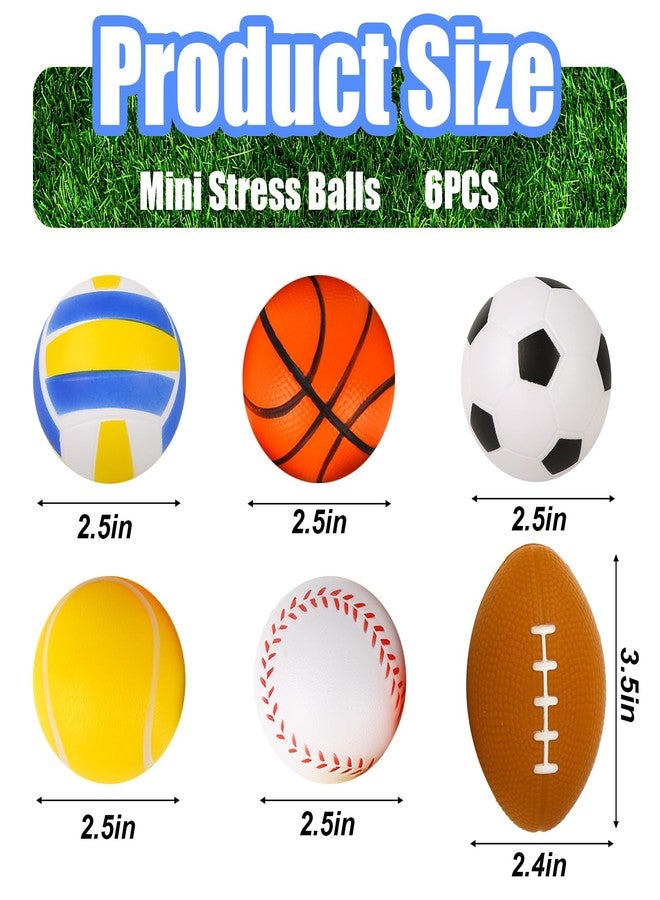 MCPINKY 6PCS Foam Stress Balls Bulk, 2.5inch Mini Sports Squeeze Balls Basketball Football Baseball Soccer Tennis Volleyball Toys for Kids Adults Party Favors - Image 2