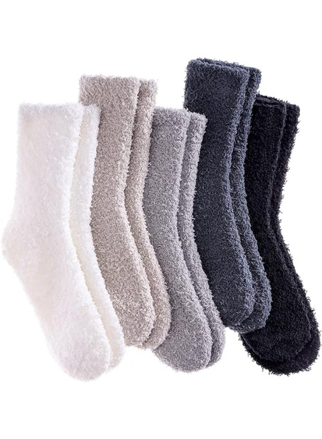 Bukela 5 Pairs Womens Super Soft Fuzzy Plush Warm Winter Home Sleeping Slipper Socks - Image 1