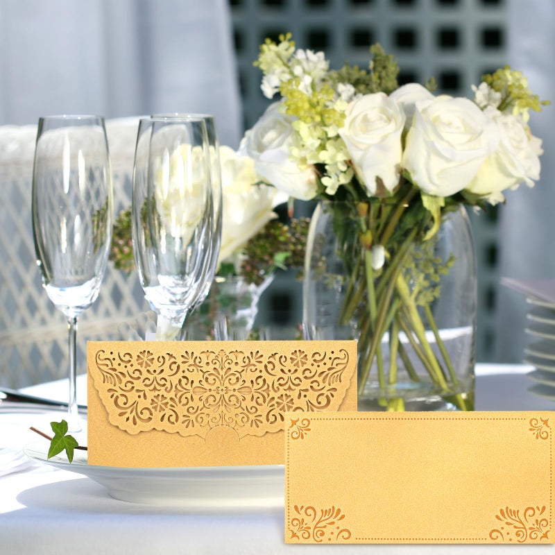 WorldBazaar 24PCS Gold Money Envelopes for Cash Glitter Wedding Envelopes for Cash Gift Laser Cut Currency Holders Ramadan Birthday Religious Bussiness Party Supplies - Image 5