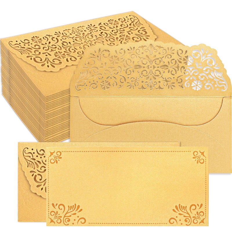 WorldBazaar 24PCS Gold Money Envelopes for Cash Glitter Wedding Envelopes for Cash Gift Laser Cut Currency Holders Ramadan Birthday Religious Bussiness Party Supplies - Image 1