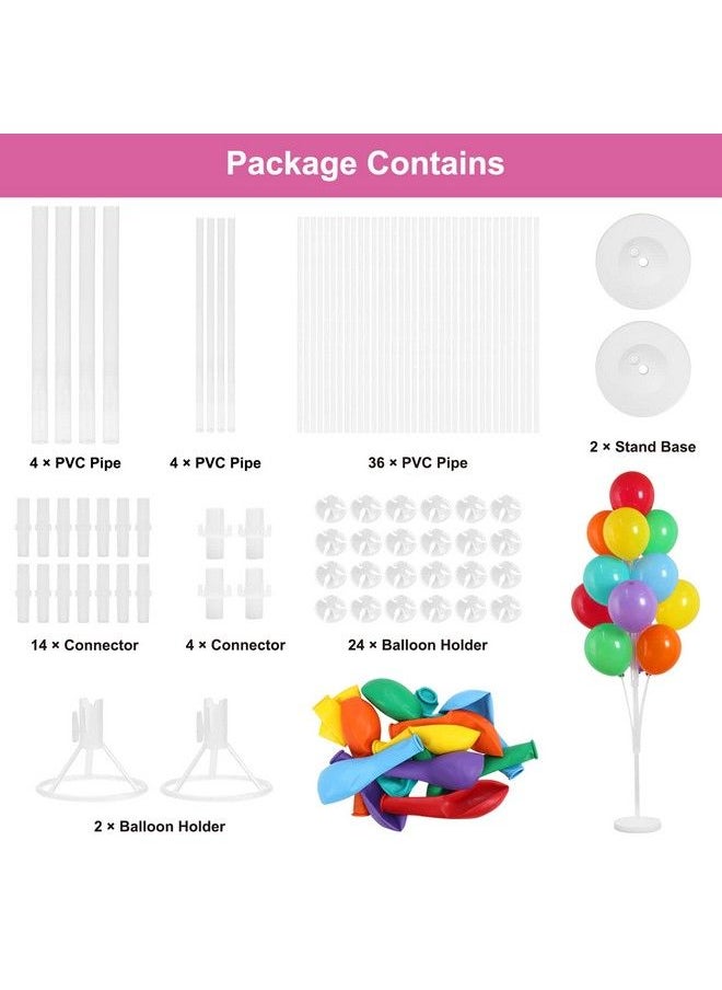 RUBFAC - Balloon Column Stand Kit 2 Sets Balloon Stand With Colorful Balloons Base And Pole Balloon Column Kit For Floor Or Table Backdrop Decoration For Party Wedding Baby Shower Birthday Graduation - Image 1