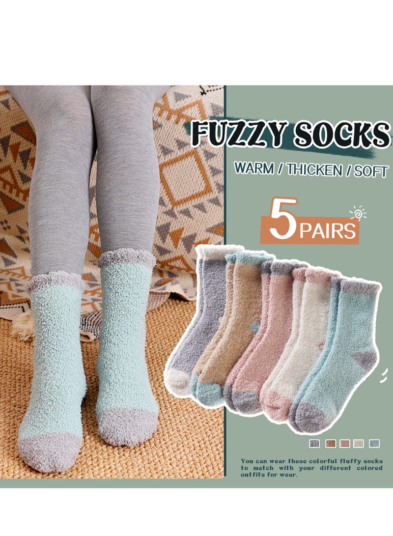 KASTWAVE 5 Pairs Fuzzy Socks For Women Fluffy Slipper Cozy Winter Soft Comfy Plush Thermal Casual Warm Cabin Socks - Image 3