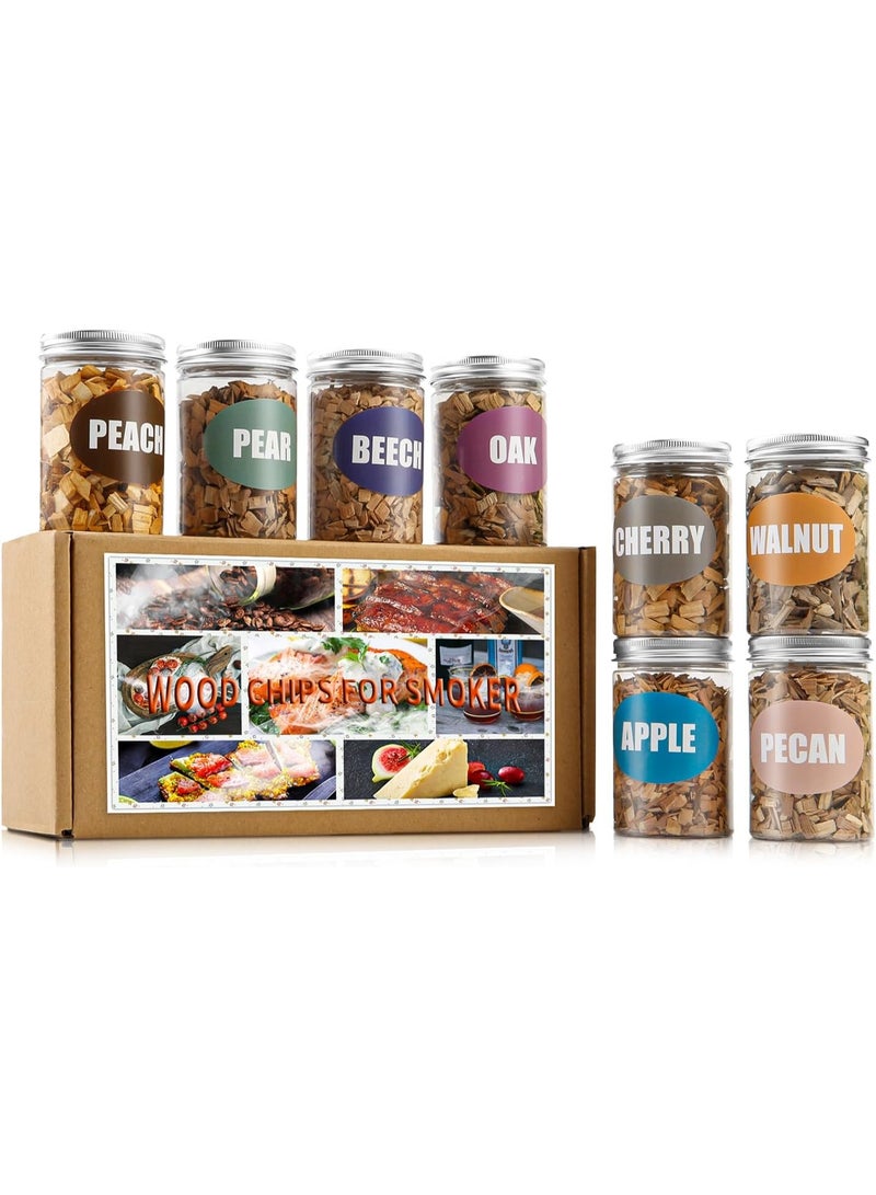 Smoky Crafts Natual Wood Chips for Smoker, (8 Gift Pack - Apple, Cherry, Oak, Pecan, Pear, Peach, Walnut, Beech) 8 OZ Each| Smoker Woodchips for Smoking Gun and BBQ, Great for Beef Chicken Fish  - Image 1