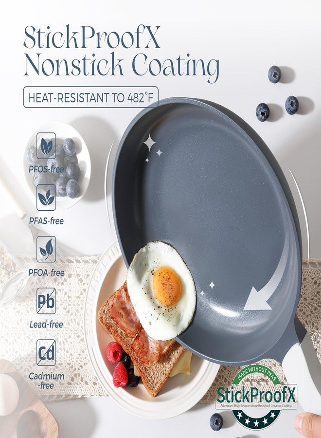 PRICUSIS Nonstick Ceramic Frying Pan Set, Non Toxic Nonstick Skillet, Healthy Egg & Omelet & Chef's Pan, PTFE PFOA & PFAS Free, Induction Compatible (10+12 Inch) - Image 4