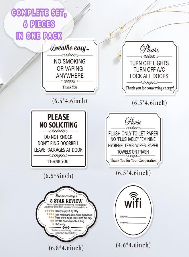 LUHIMO 6PCS Essential Rental Rules Sign For Hosts，Waterproof Durable Cute Wifi Password, No Smoking, Do Not Flush, Turn Off Lights & AC, Star Review Sticker For Home Guests, Vacation Rental and Landlord - Image 2