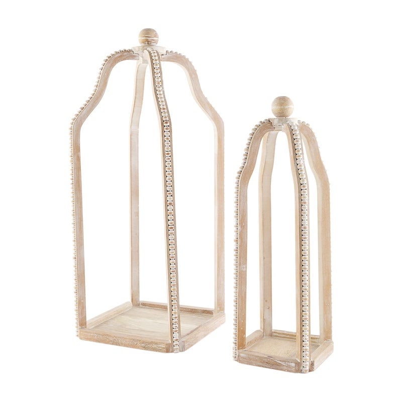 mud pie Mud Pie Tall Wood Beaded Lantern Brown Small 215 x 75  Large 255 x 95 
