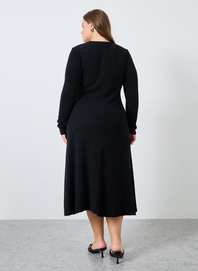 Styli Plus Size Black Cable Knit Midi Dress - Image 5