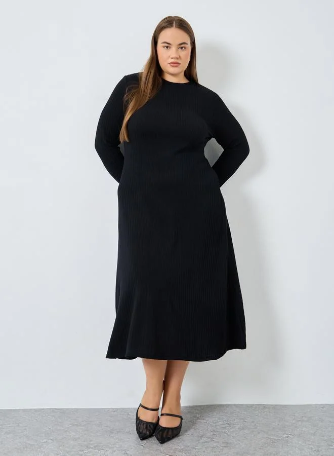 Styli Styli Plus Size Black Cable Knit Midi Dress