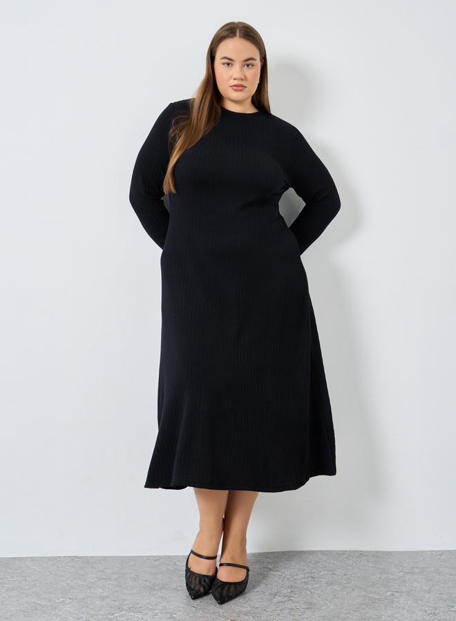 Styli Plus Size Black Cable Knit Midi Dress - Image 2
