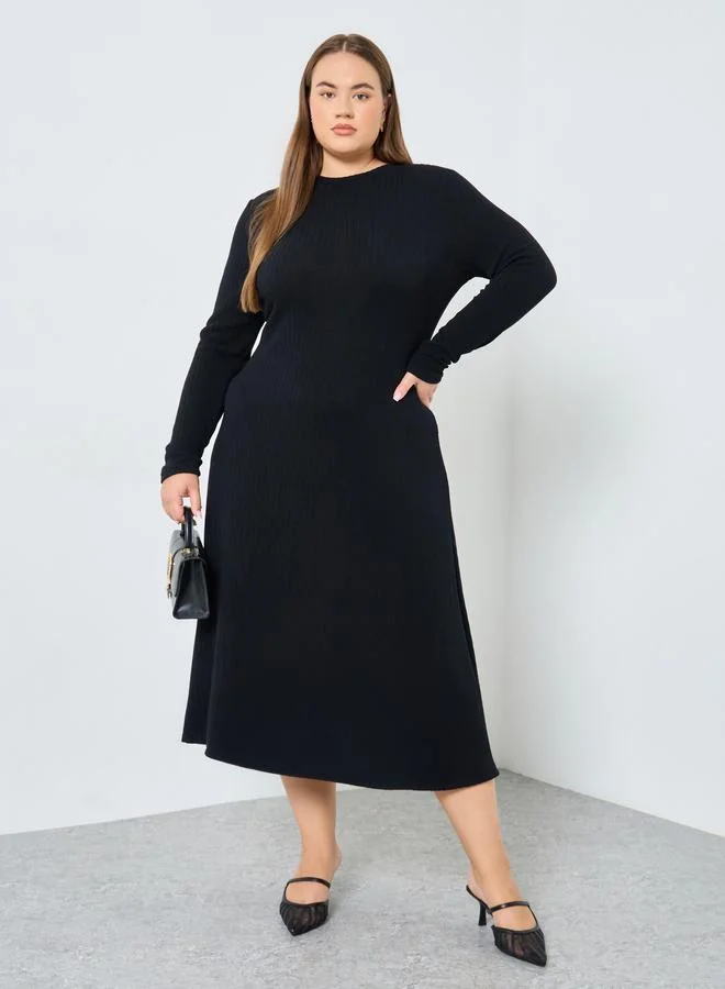 Styli Styli Plus Size Black Cable Knit Midi Dress