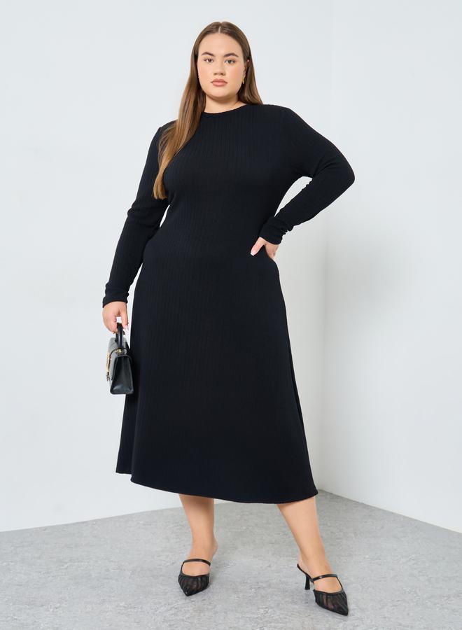 Styli Plus Size Black Cable Knit Midi Dress - Image 1