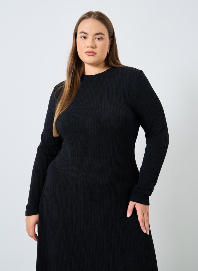 Styli Plus Size Black Cable Knit Midi Dress - Image 3