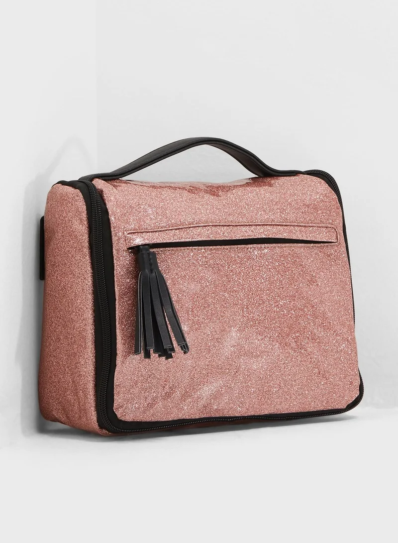 Typo Glitter Hanging Cosmetic Bag