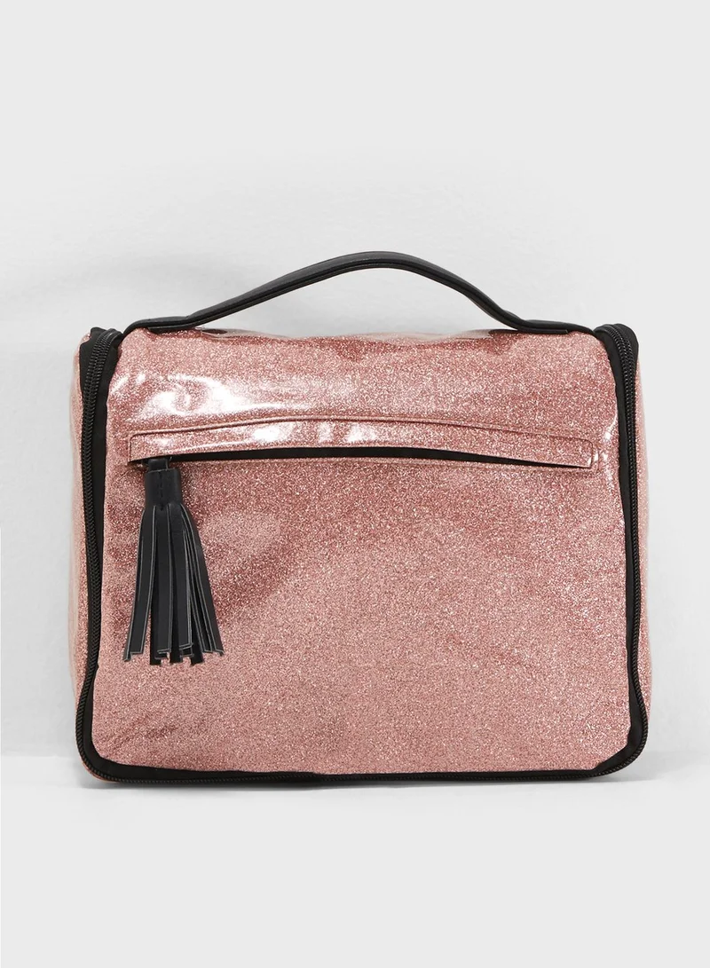 Typo Glitter Hanging Cosmetic Bag