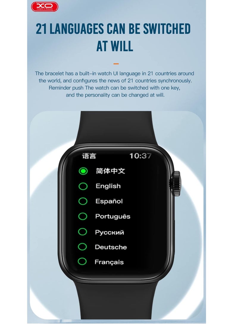 XO ساعة ذكية من INET، مستشعر G ذكي مدمج، مستشعر معدل ضربات القلب IP67 مقاوم للماء ومتوافق مع Android وIOS (أسود) - Image 5