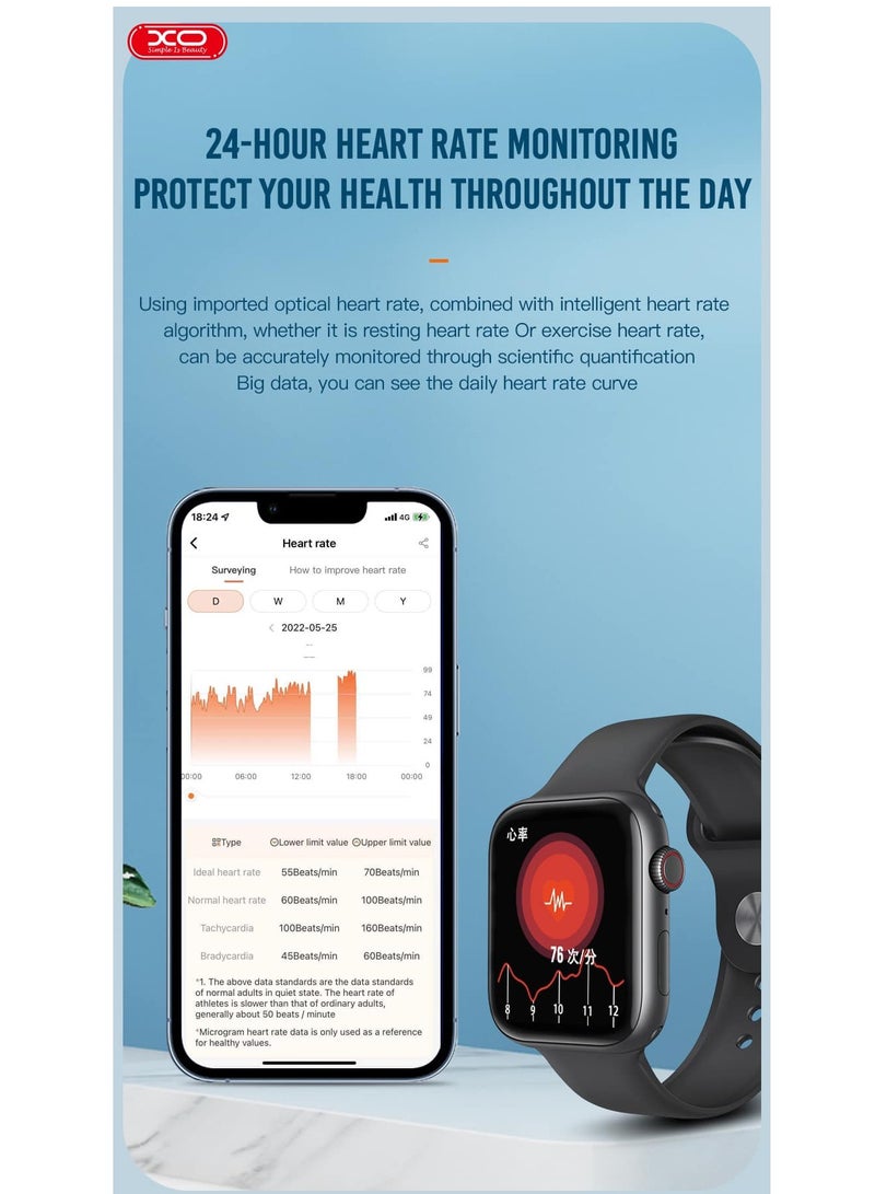 XO ساعة ذكية من INET، مستشعر G ذكي مدمج، مستشعر معدل ضربات القلب IP67 مقاوم للماء ومتوافق مع Android وIOS (أسود) - Image 2
