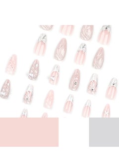 JOSQUEWNN Press On Nails French , 24pcs Captivating 3d French-Style Wearable Nails: Gorgeous Heart And Butterfly Design, Almond-Shaped Nail Pieces Showcasing Natural Elongated ,Fake Acrylic Nails With Glue Kit.  - Image 2