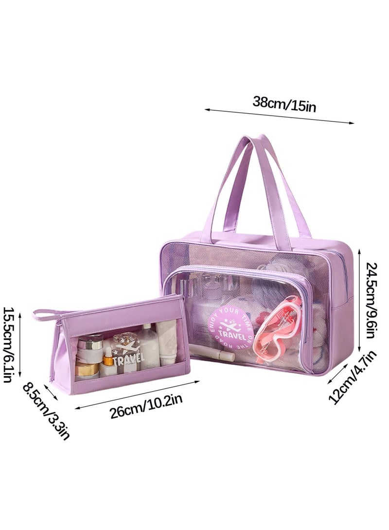 SOLARAE Transparent PVC Makeup Bags | Clear Toiletry Bag Set | 2 Pcs Wet/Dry Separation Cosmetic Bags | Travel-Friendly Makeup Organizer | Waterproof and Sturdy Design | Perfect for Travel and Daily Use - Image 2