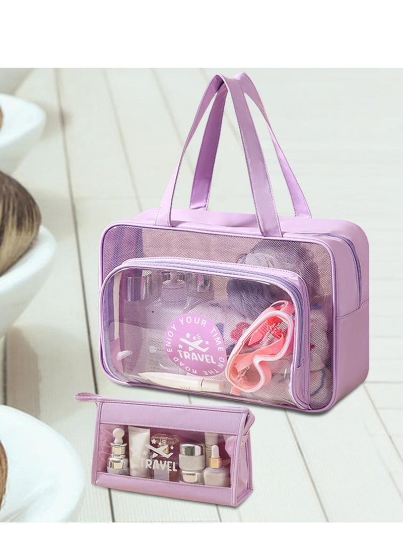 SOLARAE Transparent PVC Makeup Bags | Clear Toiletry Bag Set | 2 Pcs Wet/Dry Separation Cosmetic Bags | Travel-Friendly Makeup Organizer | Waterproof and Sturdy Design | Perfect for Travel and Daily Use - Image 5