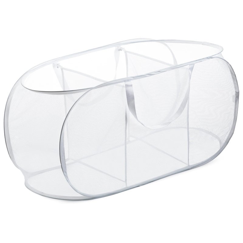 Handy Laundry Foldable Laundry Basket  Popup  Collapsible Durable Mesh Material Folds for Storage Easy Carry Handle Great Hamper for College Dorm Laundry Room or Travel White  3Compartments