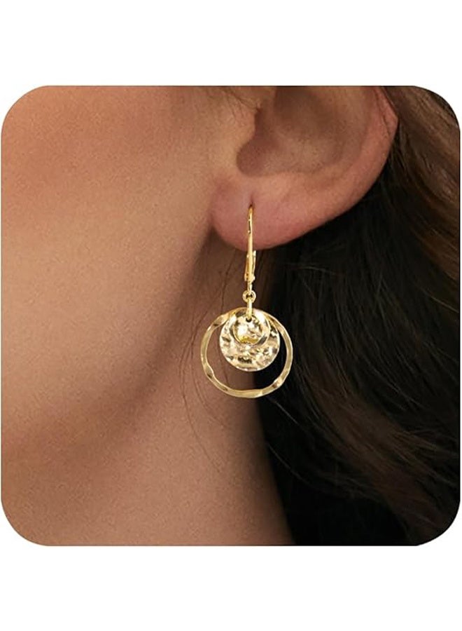 YJ Disc Lever Earrings for Women, Gold and Silver Circular Pendant Earrings, Jewelry, Hypoallergenic, Hammered Lever Pendant Earrings, Gift - Image 3