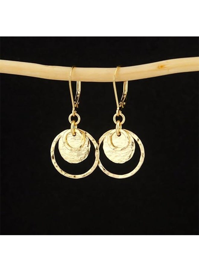 YJ Disc Lever Earrings for Women, Gold and Silver Circular Pendant Earrings, Jewelry, Hypoallergenic, Hammered Lever Pendant Earrings, Gift - Image 5
