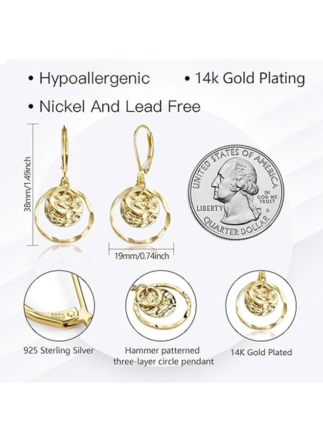 YJ Disc Lever Earrings for Women, Gold and Silver Circular Pendant Earrings, Jewelry, Hypoallergenic, Hammered Lever Pendant Earrings, Gift - Image 2